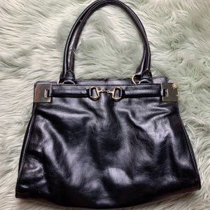 Antonio Melani Black Leather Purse w Gold Hardware